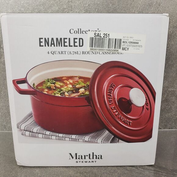 Martha Stewart Collector's Enameled Cast Iron 4 Quart Round Casserole Red - Picture 1 of 6